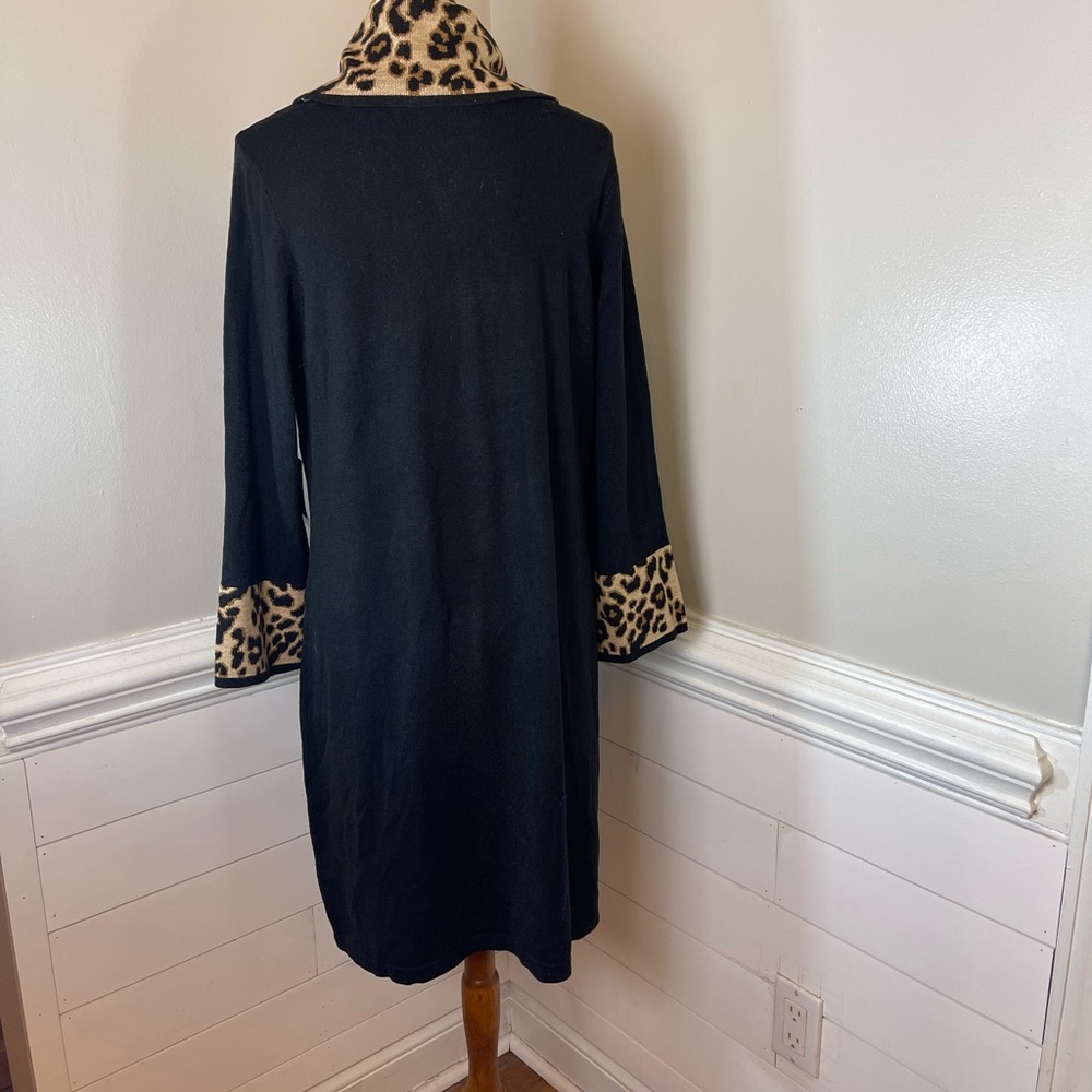 Jessica H. Black & Animal Print Cowl Neck Sweater Dress L FREE SHIP - Picture 3 of 5